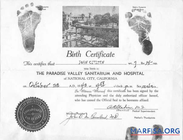 Realistic United States The Paradise Valley Sanitarium and hospital birth certificate sample